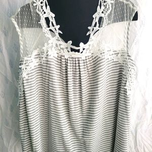 Mesh and Gray Striped Top